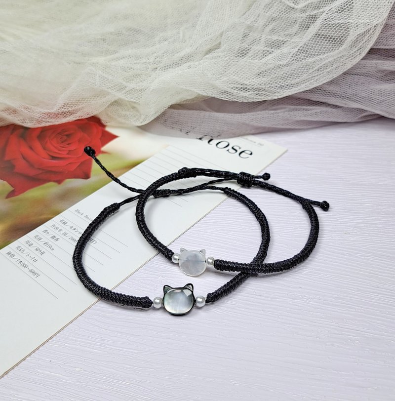 Natural White Butterfly Cat Bracelet Customized Bracelet Bracelet Girls Bracelet (Set) TBC007(L) - สร้อยข้อมือ - เงินแท้ สีดำ