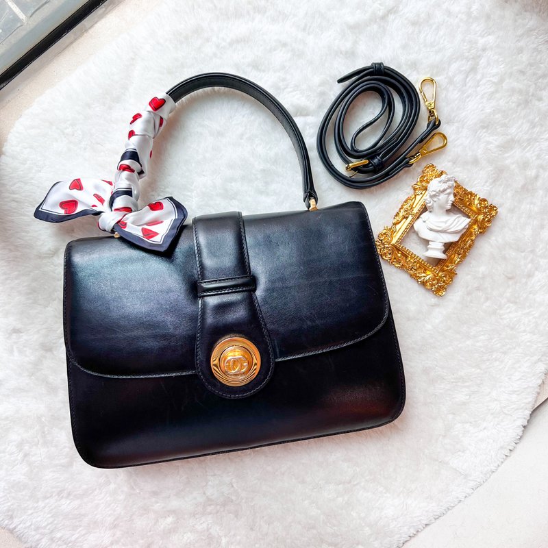 【日本中古】Vintage Gucci 1980's GG扣 Kelly 手提包 送皮肩帶 - 手提包/手提袋 - 真皮 黑色