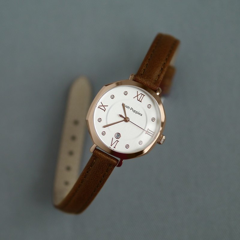 Hush Puppies | Three-hand Brown Leather Watch (HP3902) - นาฬิกาผู้หญิง - สแตนเลส สีทอง