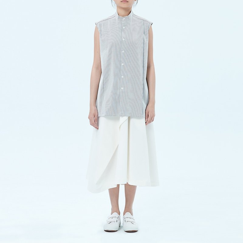 White Cotton Midi Skirt - กระโปรง - ผ้าฝ้าย/ผ้าลินิน ขาว