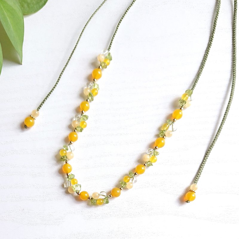 Mimosa-coloured natural stones Free size necklace - สร้อยคอ - เครื่องประดับพลอย สีเหลือง