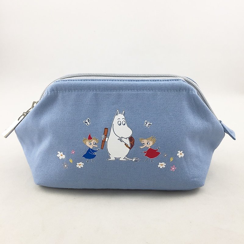 Moomin嚕嚕米授權-化妝包(藍) - 化妝袋/收納袋 - 棉．麻 藍色