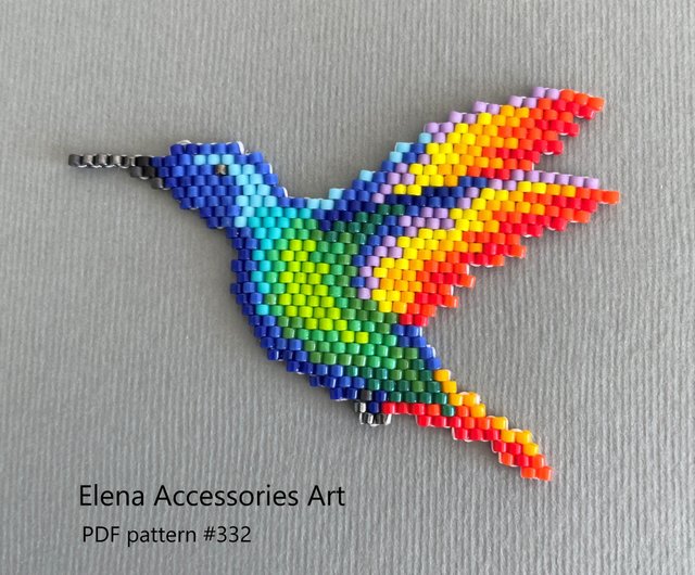 Digital】Beaded hummingbird brick stitch PDF pattern for
