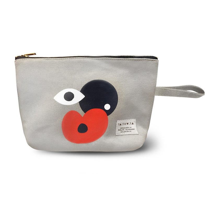 PIN grey kiss : small pouch for small stuffs! from TATHATA, cosmetic bag, coin purse, makeup bag - PinkoiENcontent - Toiletry Bags & Pouches - Paper Gray