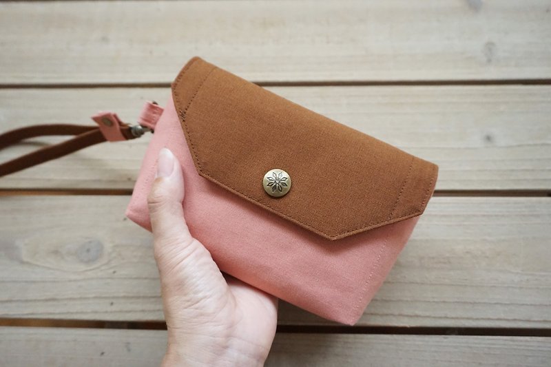 Wristlet Pouch - Cellphone Purse - Pink 2 - กระเป๋าคลัทช์ - ผ้าฝ้าย/ผ้าลินิน สีนำ้ตาล