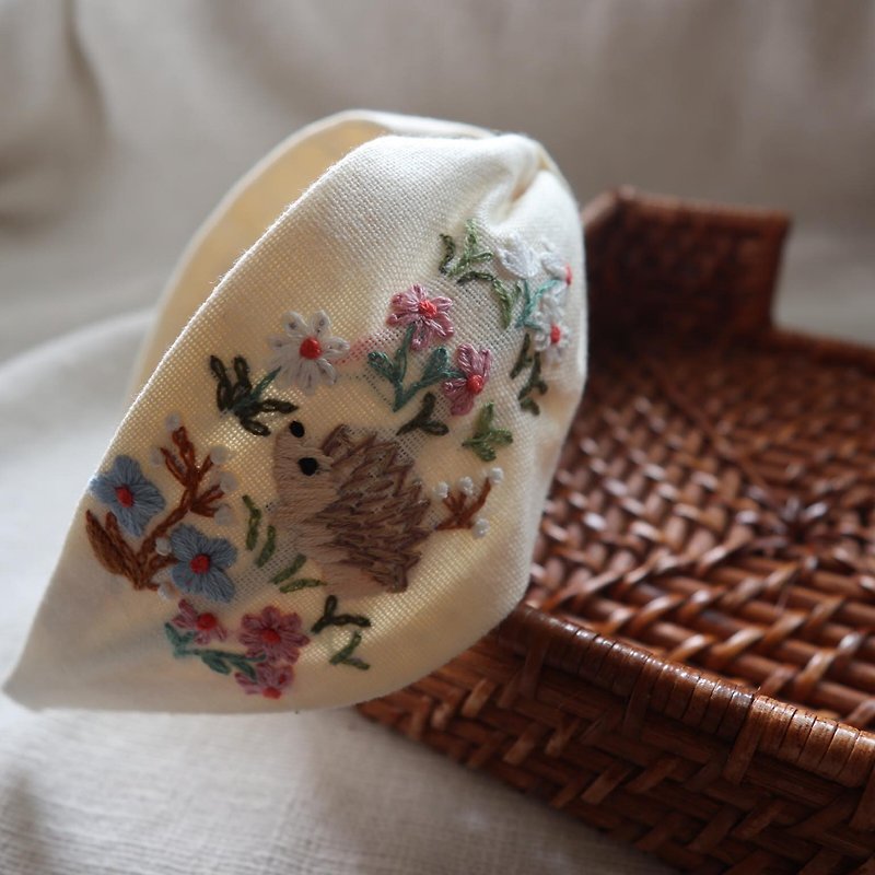 Little Hedgehog in Blossom Hand Embroidery Headband
