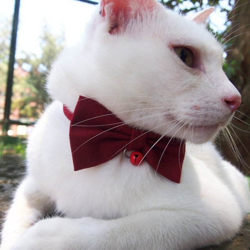 Crimson Bow Pet Decoration Collar Cat Small Dog Mini Dog - ปลอกคอ - ผ้าฝ้าย/ผ้าลินิน สีแดง