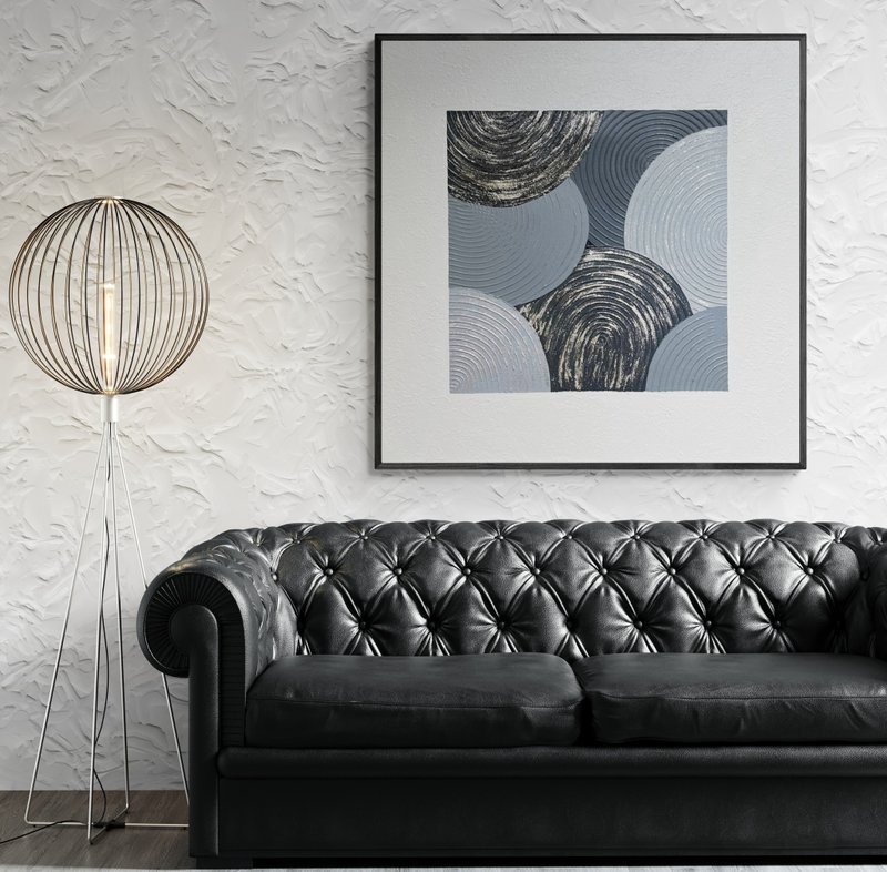 Abstract Textured grey painting on canvas painting Wall Ar for Living room - 壁貼/牆壁裝飾 - 棉．麻 灰色
