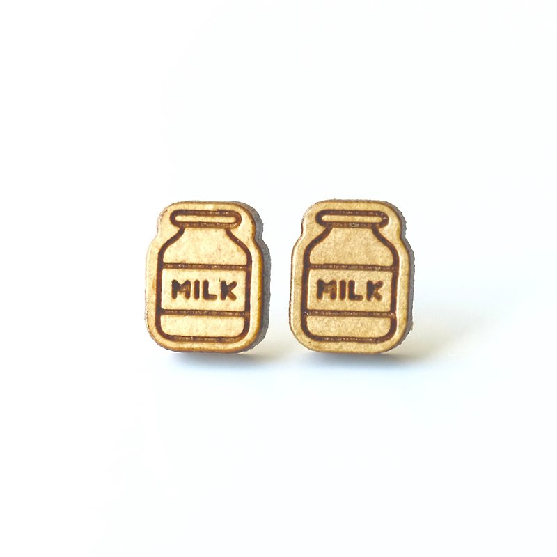 Plain wood earrings-Milk - ต่างหู - ไม้ สีนำ้ตาล