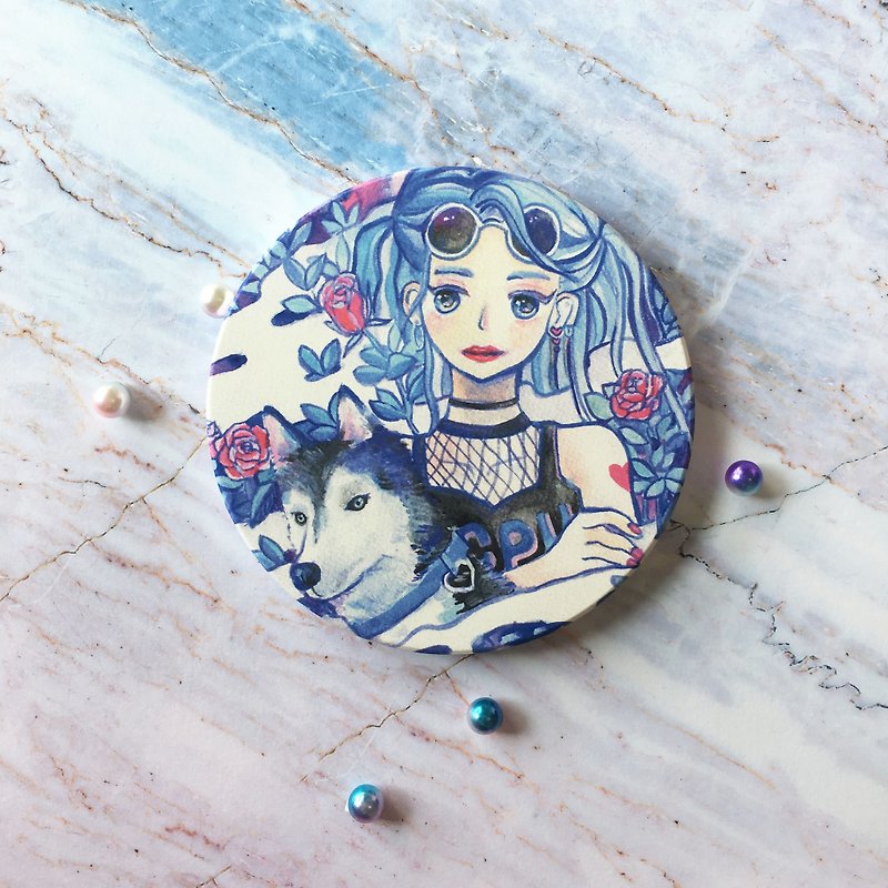 Girl and Skier Absorbent Coaster - Coasters - Porcelain Blue