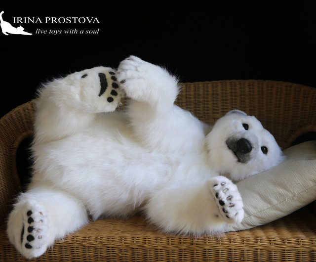 White bear Mike realistic plush animals. Ooak toy. Polar bear stuffed toy Shop Realistic Toys by Irina Prostova Stuffed Dolls Figurines Pinkoi