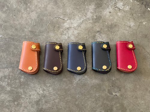 Mini5 leather craft life 【Mini5】手工縫線汽車鑰匙包-加大款(藍)