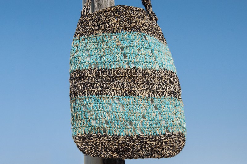 Natural cotton Linen crocheted lightweight bag / oblique backpack / shoulder bag / shoulder bag / shopping bag / bags - sesame cake - Messenger Bags & Sling Bags - Cotton & Hemp Multicolor