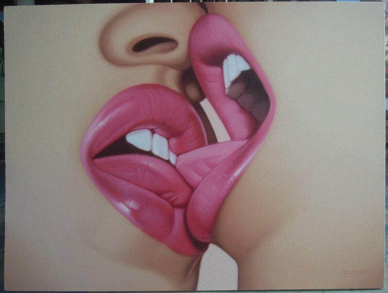 Kiss painting oil painting on canvas 90X120 cm. - 壁貼/牆壁裝飾 - 棉．麻 