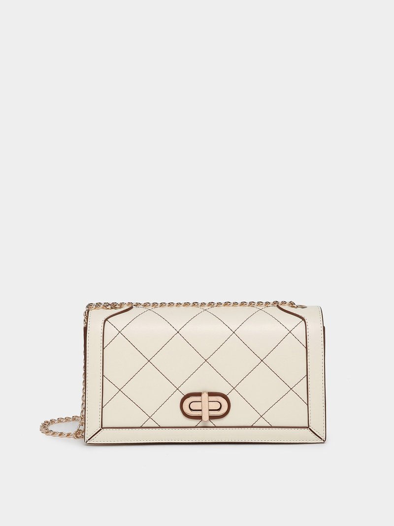 Just Fancy 撞色菱格車線側揹袋 - 側背包/斜背包 - 其他材質 白色