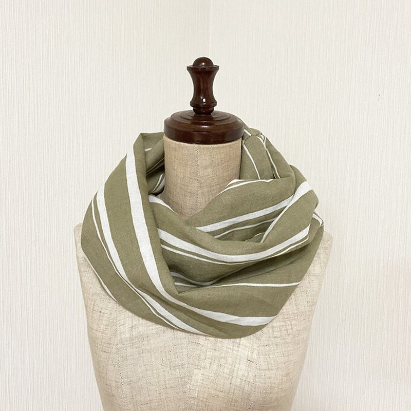 Cotton Linen striped snood greige - ผ้าพันคอถัก - ผ้าฝ้าย/ผ้าลินิน สีเทา