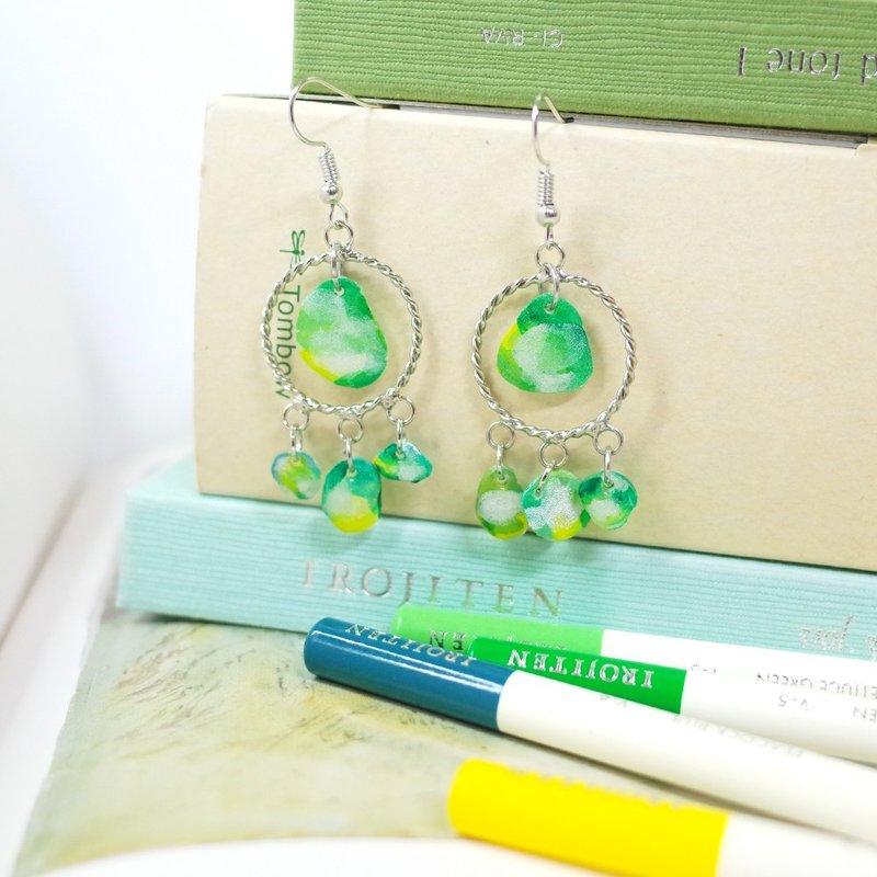 節氣 大暑 手繪耳環 耳勾/耳夾 - 耳環/耳夾/耳骨夾 - 防水材質 綠色