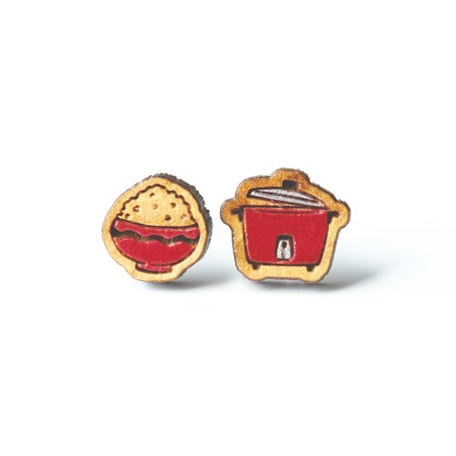 木製ピアス-炊飯器赤