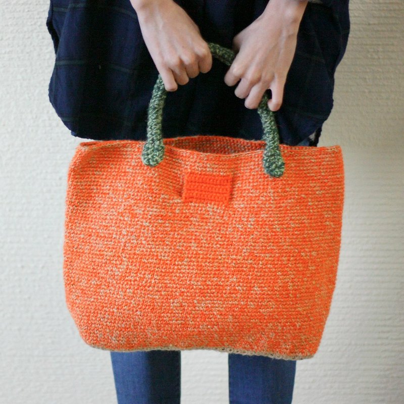 Carrot snow red tote bag / two-color cotton hemp rope braid / - Handbags & Totes - Cotton & Hemp 