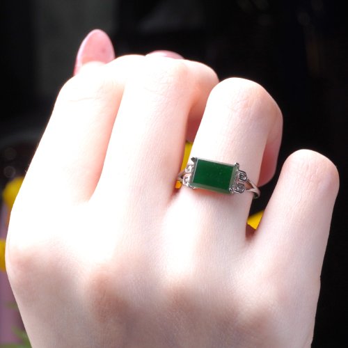 瓔珞珠寶盒 E.L.Jewelry Box 冰種老坑綠翡翠無事牌戒指 925純銀 | 天然A貨翡翠 | 送禮