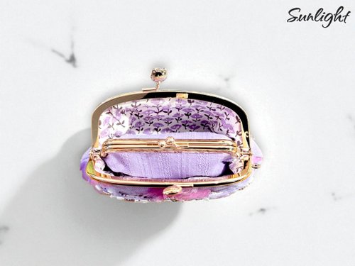 日光小巷手作 日本ロマンティックパープルメッシュ立体花言葉がま口