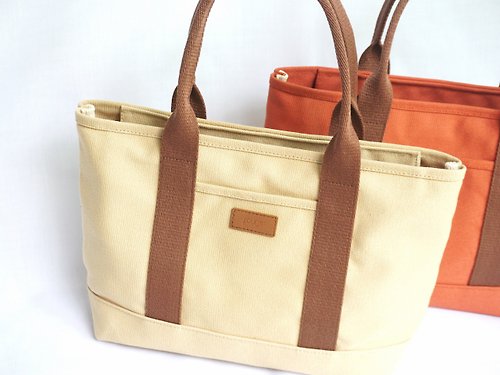 fourjei Mini Canvas Tote Bag in natural beige khaki 13 inch