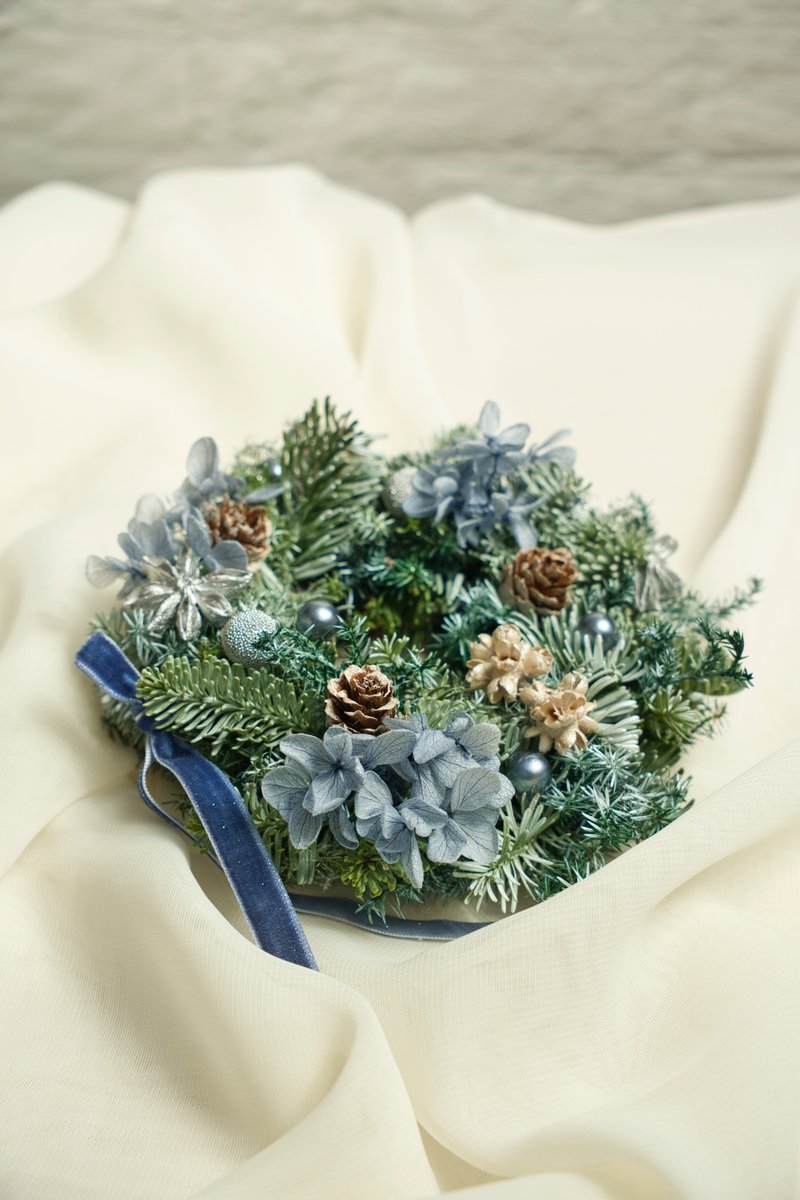 Christmas Series -  Mini Christmas Wreath - ช่อดอกไม้แห้ง - พืช/ดอกไม้ สีน้ำเงิน