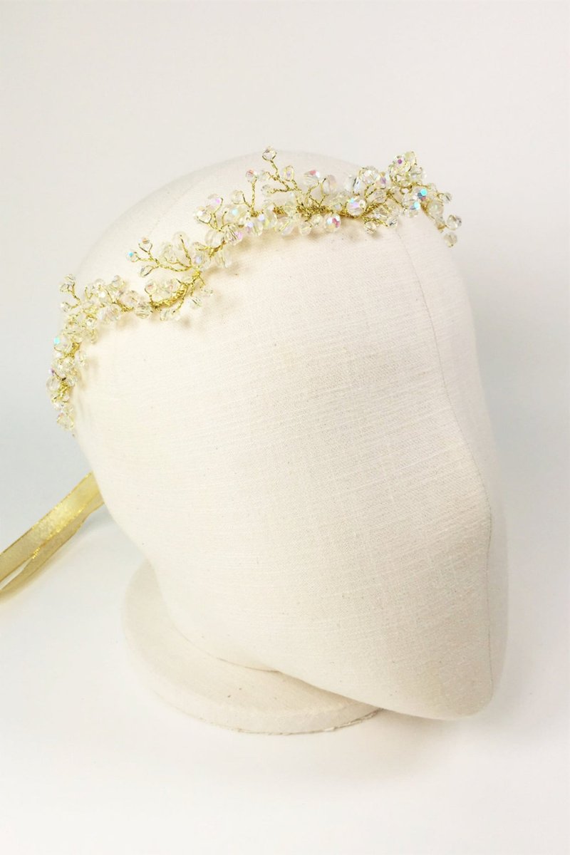 Boho wedding crystal accessory, Gold baby breath bridal headpiece. - เครื่องประดับผม - คริสตัล สีใส