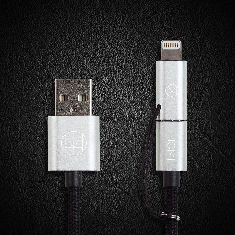 LIGHTNING 2 WAY MICRO USB TO USB CABLE (MFI CERTIFIED) SLIVER - Chargers & Cables - Nylon Silver