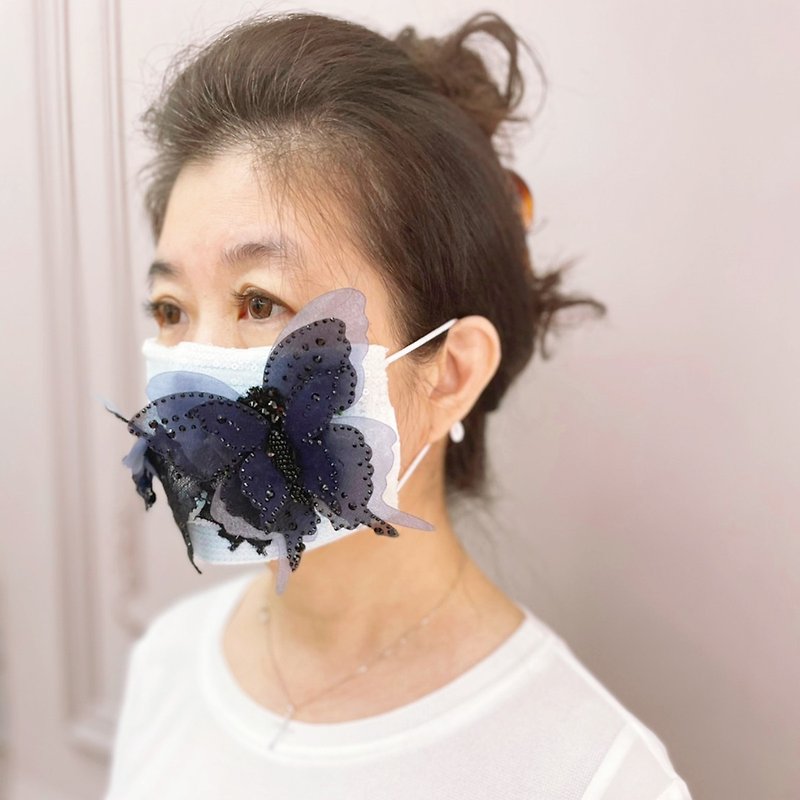 [Good for epidemic prevention] Shiny romantic flower butterfly mask cover fashionable three-dimensional mask cover - Face Masks - Cotton & Hemp Black