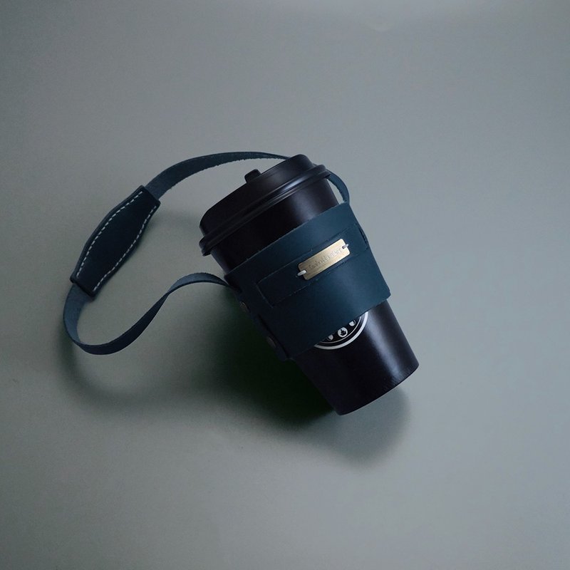 客製化黃銅名牌皮革杯套 | 手縫皮革完成品 | BSP114 - 其他杯子 - 真皮 灰色