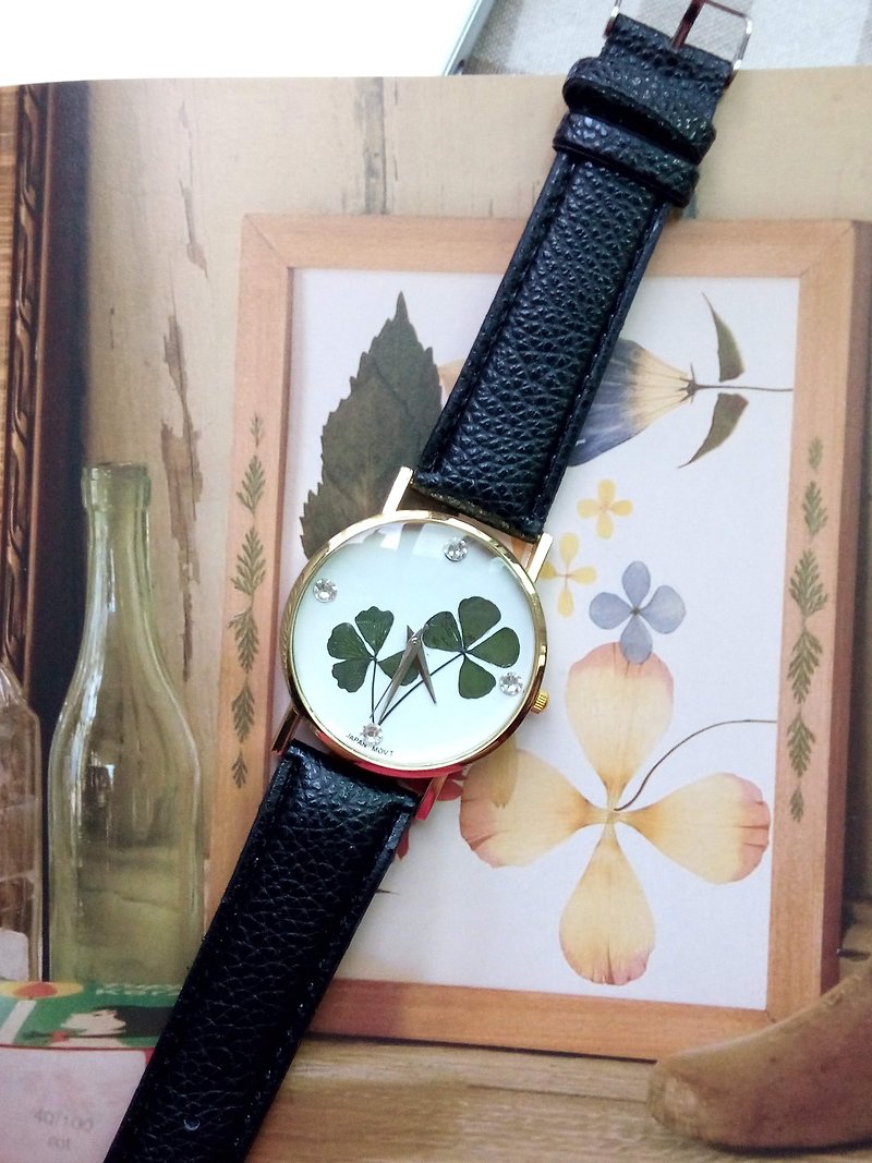 Annys workshop 手作押花飾品,小幸運押花手錶 - 女錶 - 其他材質 綠色
