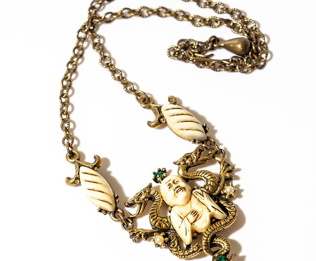 ★60s USA 「Selini」 Vintage buddha & dragon Unsigned necklace by Selro