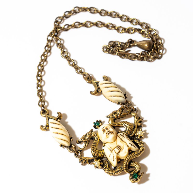 60s USA Selini Vintage buddha & dragon Unsigned necklace by Selro - 項鍊 - 其他材質 金色