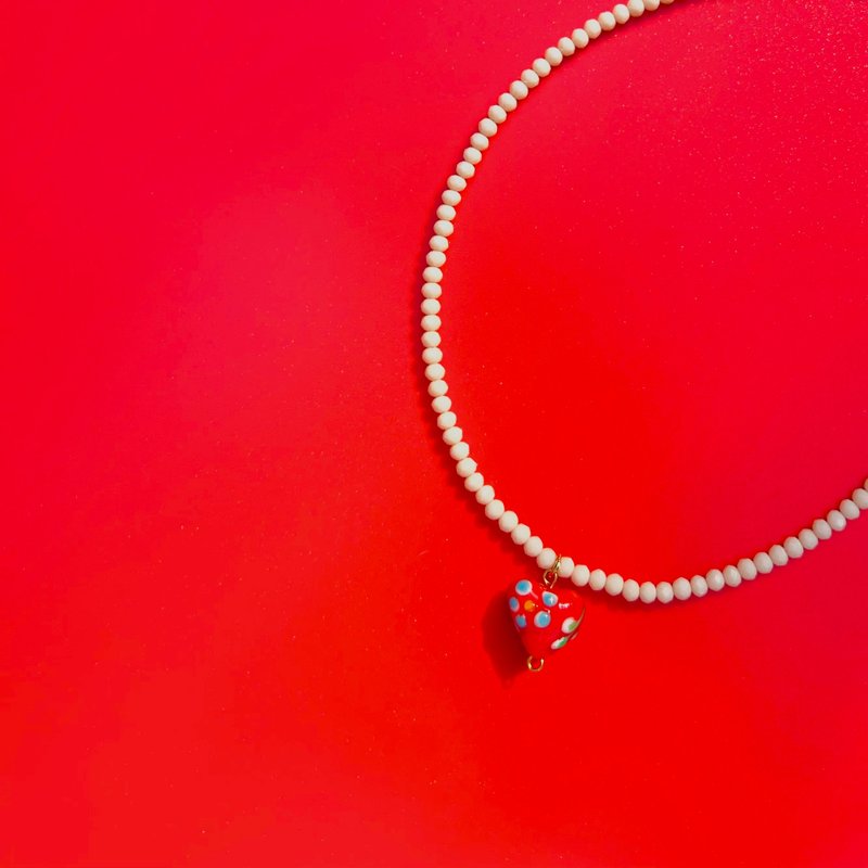 Necklace Li Mei • White Crystal Necklace • Flower Ceramic Pendant • Lucky Charm - 項鍊 - 24k 金 多色