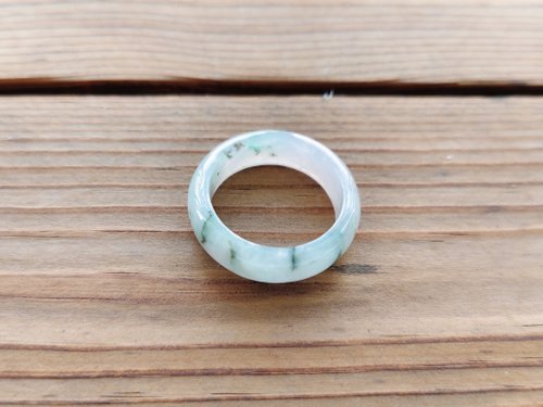 螺絲帽帽工作室 【親翠】天然翡翠 冰冷冽冰川螢光水墨藝術草花手指鐲16.5號戒圈