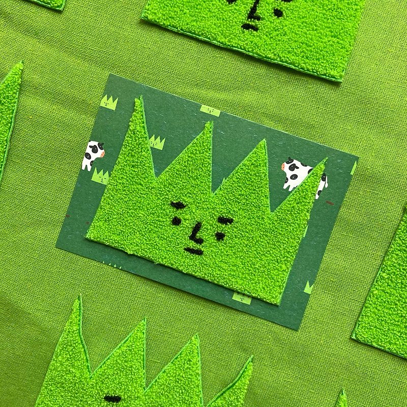 Calm Sod Embroidery + Moo Moo Cow Postcard Set - การ์ด/โปสการ์ด - กระดาษ สีเขียว