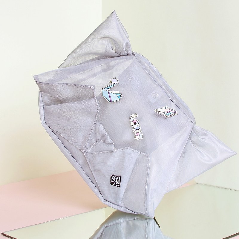 ORIBAGU折り紙バッグ　マルチバッグ　シルバーメッシュキャット - ショルダーバッグ - その他の化学繊維 シルバー