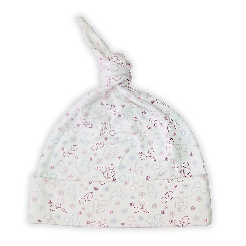 【Deux Filles有機棉】繽紛櫻桃帶結嬰兒帽 - 嬰兒帽子/髮帶 - 棉．麻 粉紅色