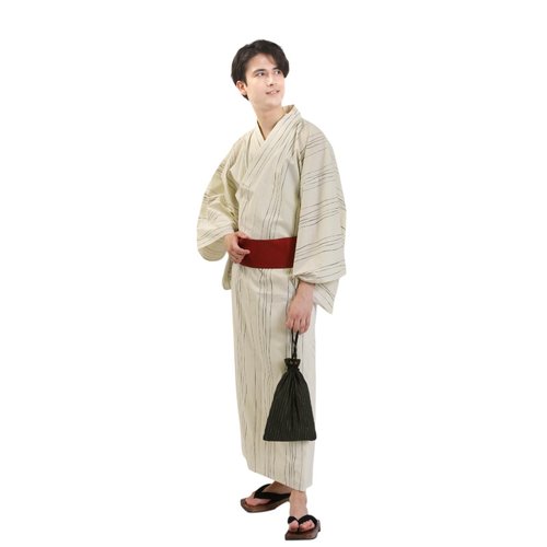 fuukakimono 日本 和服 男 綿 浴衣 腰封 2 件 套組 L Z35-b2 yukata