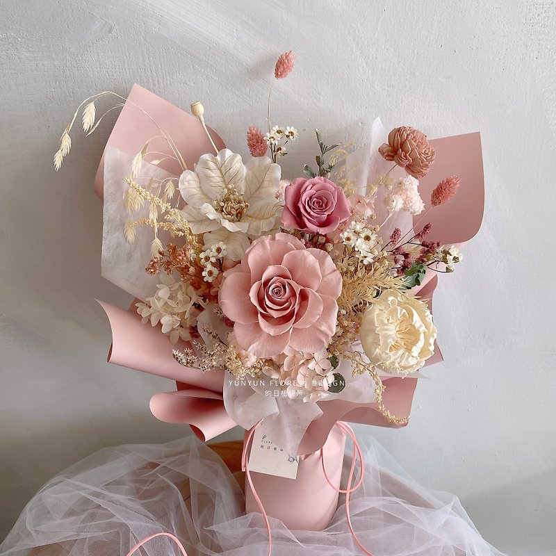 YUNYUN【Mist Pink】Dried Flowers & Permanent Flowers Bouquet - Dried Flowers & Bouquets - Plants & Flowers Pink