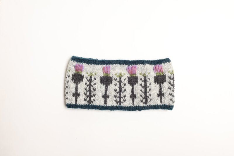 寬灰白粉紫鬱金香純羊毛線手工編織保暖內襯防風髮帶洗臉運動頭帶 - 髮夾/髮圈 - 羊毛 灰色