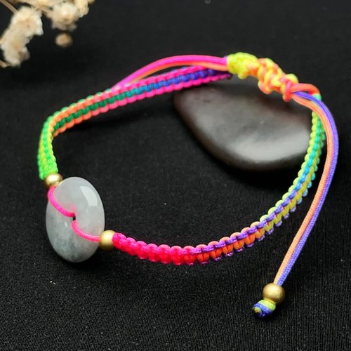 瓔珞珠寶盒 E.L.Jewelry Box 【願‧平安】冰飄烏雞翡翠平安扣編織手鍊 | 天然緬甸翡翠A貨