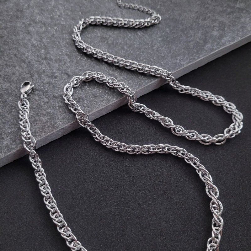 6.4mm Embossed Cross Steel Chain (Single Chain) Length 50-75cm Men's Chain Neutral Chain Sweater Chain Long Necklace - สร้อยคอยาว - สแตนเลส สีเงิน