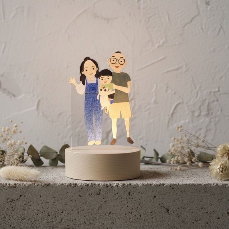 客製化原木底座夜燈 / 似顏繪夜燈 - 似顏繪/客製畫 - 壓克力 