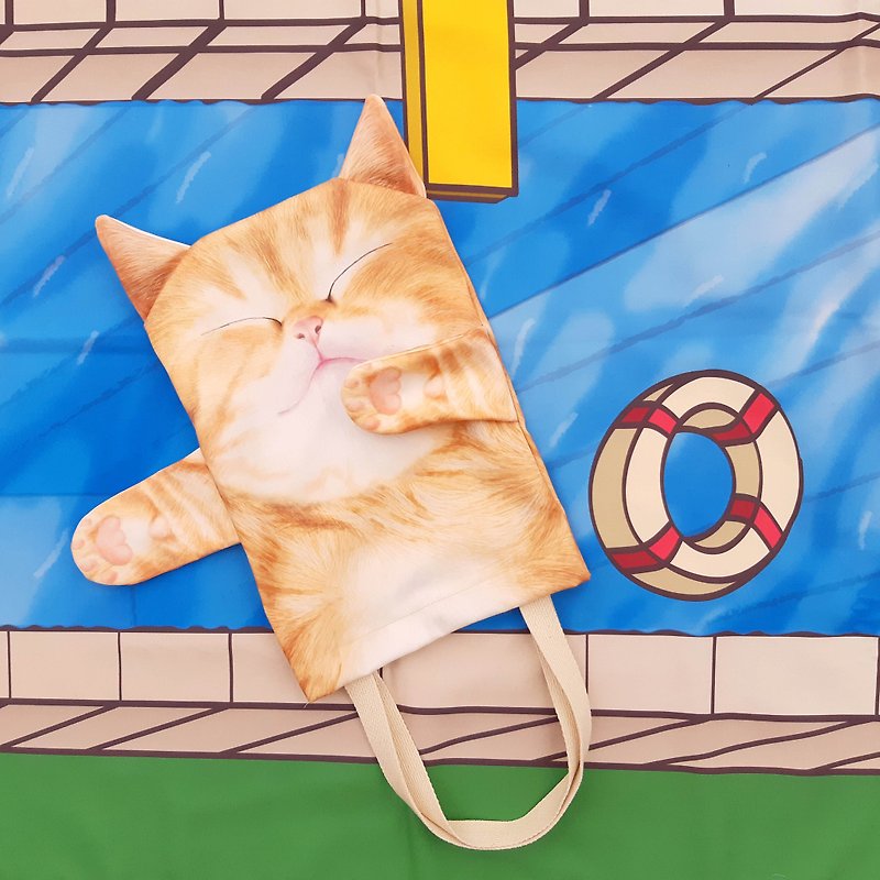 Sleepy cat tote - กระเป๋าถือ - เส้นใยสังเคราะห์ สีส้ม