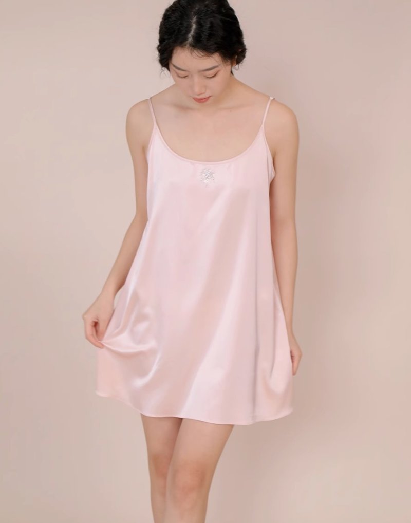 French style minimalist silk vest dress New Year's Eve atmosphere nightdress - Loungewear & Sleepwear - Silk Pink