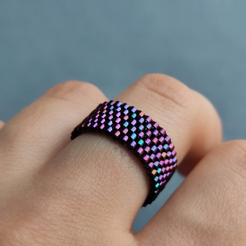 Purple beaded ring | Handmade bead jewelry | Elegant ring | Unique jewelry - 戒指 - 玻璃 紫色