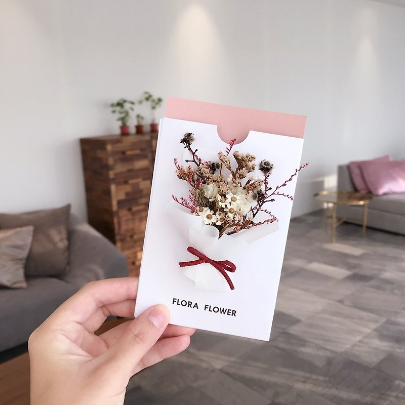 Flora Flower乾燥花卡片-紅白色系 - 卡片/明信片 - 植物．花 紅色