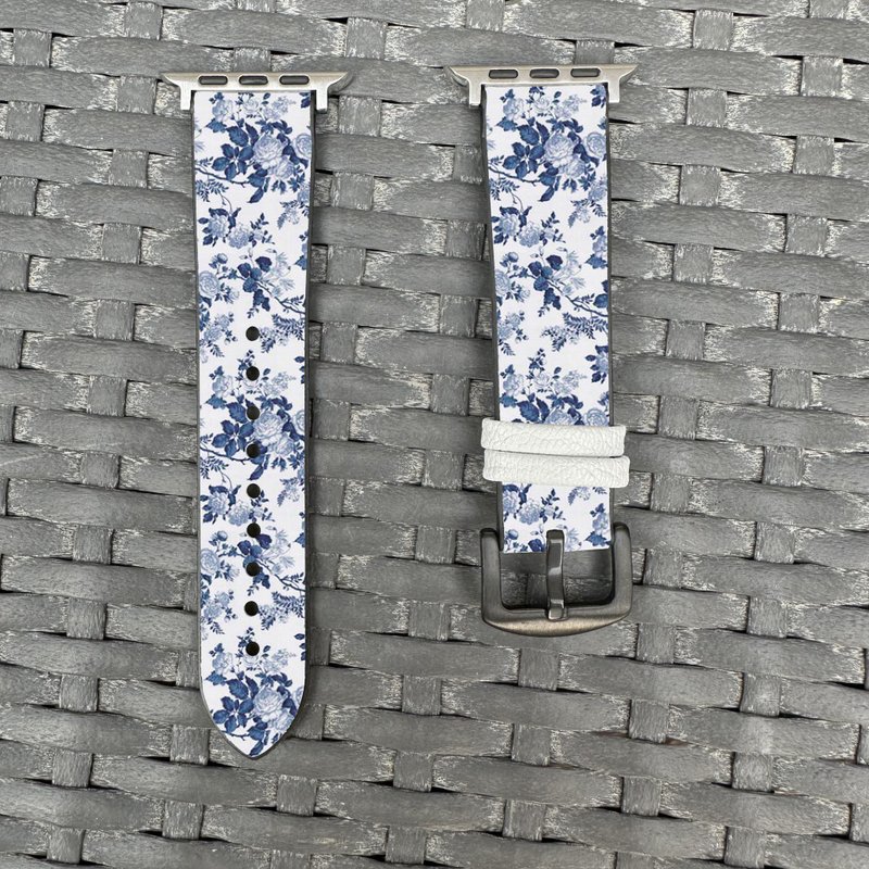 藍灰色玫瑰花紋 Apple Watch 潮流矽膠錶帶 - floral-gy - 錶帶 - 矽膠 多色